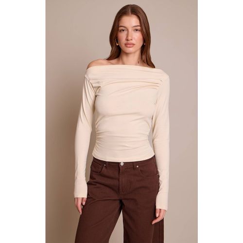 Oatmeal Haut Asymétrique Froncé À Manches Longues En Coton Doux | Taille 42 - PrettyLittleThing - Modalova