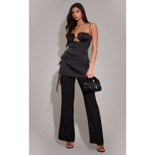Black Pantalon Large En Satin Avec Superposition En Mousseline | Taille 42 - PrettyLittleThing - Modalova