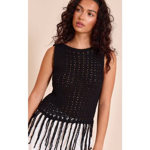 Black Haut En Crochet À Col Bateau Avec Franges | Taille XS - PrettyLittleThing - Modalova