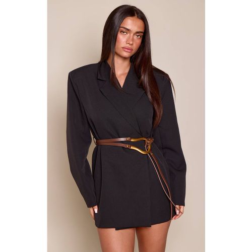 Black Robe Blazer Ceinturée En Tissu Tissé | Taille 42 - PrettyLittleThing - Modalova