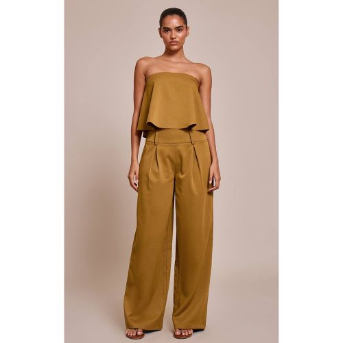 Dark Olive Pantalon Large Plissé En Tissu Tissé Ajusté | Taille 32 - PrettyLittleThing - Modalova