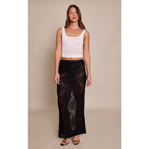 Black Jupe Longue En Dentelle Florale Texturée | Taille 32 - PrettyLittleThing - Modalova