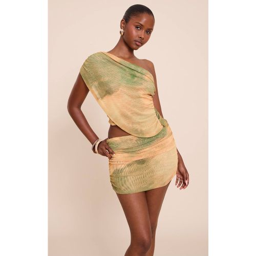 Green Ensemble Jupe Courte Moulante En Mesh Imprimé Zèbre Avec Fronces | Taille 32 - PrettyLittleThing - Modalova