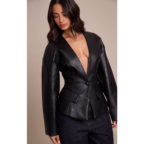 Black Blazer Petite Synthétique Taille Cintrée | Taille 42 - PrettyLittleThing - Modalova