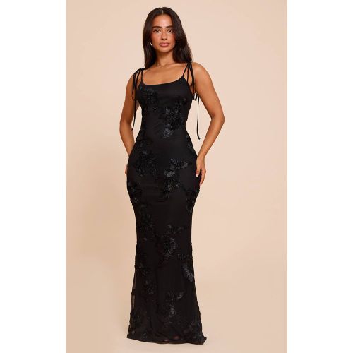 Black Robe Maxi À Détails Fleuris Petite Taille | Taille 42 - PrettyLittleThing - Modalova