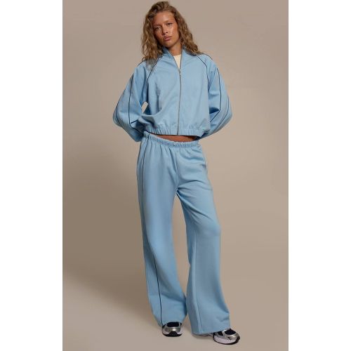 Blue Jogging Interlock À Jambes Larges Avec Passepoil Contrasté | Taille XL - PrettyLittleThing - Modalova