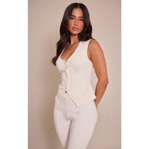 Cream Haut Sans Manches Boutonné En Interlock Petite | Taille Small - PrettyLittleThing - Modalova