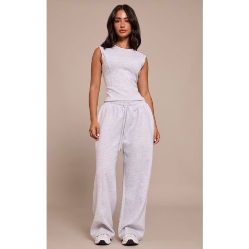 Ash Grey Jogging Petite Taille À Jambes Larges Avec Cordon De Serrage En Jersey Interlock | Taille XS - PrettyLittleThing - Modalova