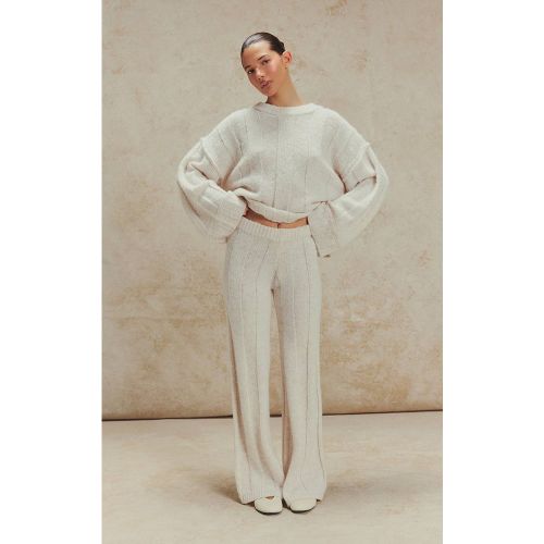 Oatmeal Pantalon En Maille Côtelée Épaisse | Taille Large - PrettyLittleThing - Modalova