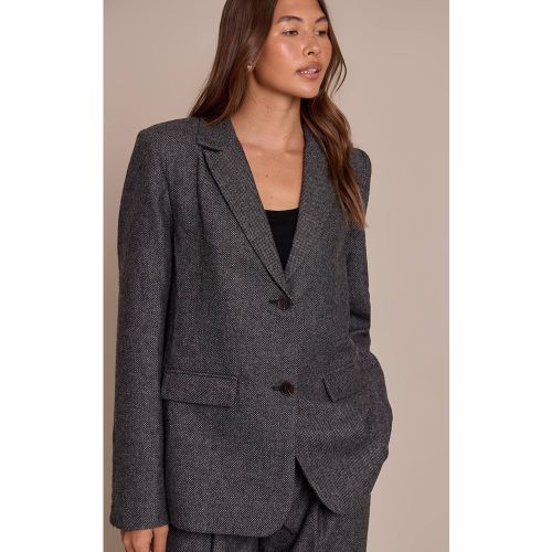 Charcoal Blazer Ajusté Brossé À Motif Pied-de-poule | Taille 42 - PrettyLittleThing - Modalova