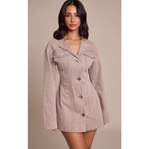 Mushroom Robe En Denim À Manches Longues Avec Détails De Boutons Petite Taille | Taille 42 - PrettyLittleThing - Modalova