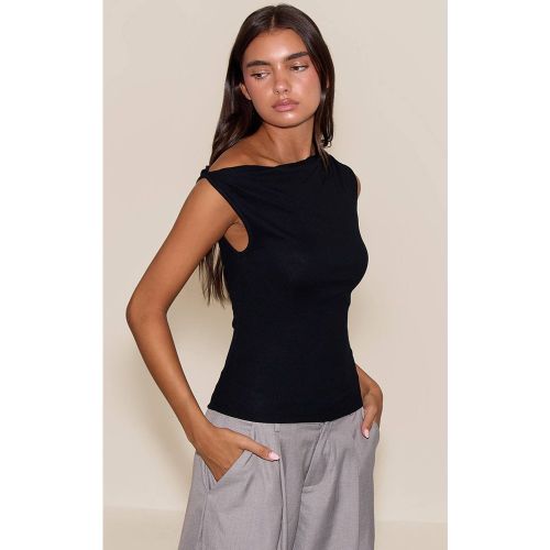 Black Haut Sans Manches À Détail Drapé Asymétrique En Maille Côtelée Douce | Taille 42 - PrettyLittleThing - Modalova