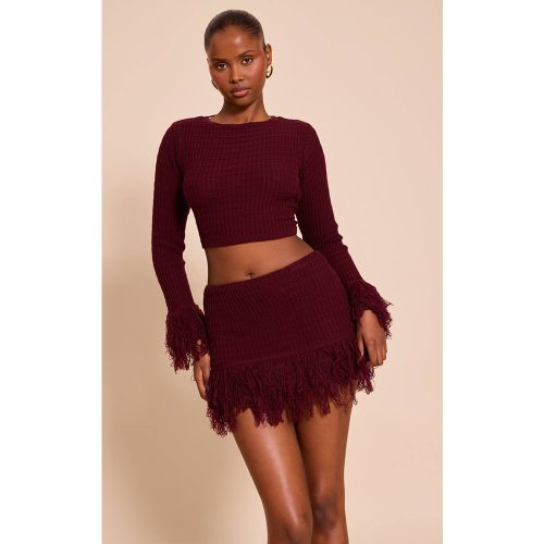 Wine Top Court À Manches À Pompons | Taille XS - PrettyLittleThing - Modalova