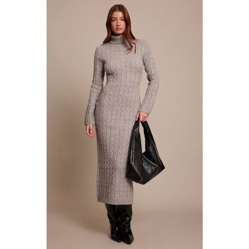 Grey Robe Synthétiquell Maxi Col Roulé En Maille Torsadée Épaisse | Taille XS - PrettyLittleThing - Modalova