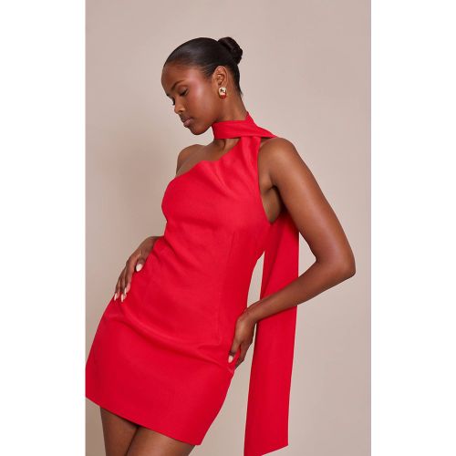 Red Robe Courte Asymétrique Tissée Avec Détail Foulard | Taille 42 - PrettyLittleThing - Modalova