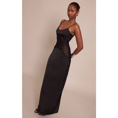 Black Robe Longue En Satin Prune Profond Avec Encolure Dégagée Et Détails En Mesh | Taille 42 - PrettyLittleThing - Modalova