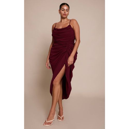Wine Robe Midi Drapée Froncée En Mousseline Bleu Clair Grande Taille | Taille 54 - PrettyLittleThing - Modalova