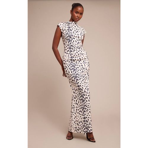 White Robe Longue Imprimée Sans Manches À Col Montant | Taille 32 - PrettyLittleThing - Modalova