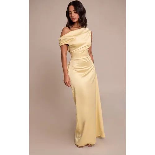 Robe Longue Satinée Asymétrique Froncée Petite Taille | Taille 32 - PrettyLittleThing - Modalova