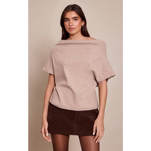Sand Top Décontracté Asymétrique En Maille Côtelée Épaisse Brossée | Taille 32 - PrettyLittleThing - Modalova