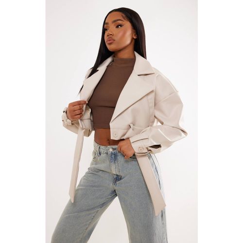 Stone Veste De Motard Courte Oversize Avec Ceinture À L'ourlet | Taille 42 - PrettyLittleThing - Modalova