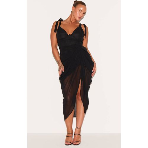 Black Robe Midi Drapée Grande Taille Avec Détail À Armatures | Taille 56 - PrettyLittleThing - Modalova