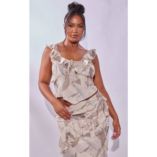 Haut Grande Taille À Encolure Ronde Avec Volants Et Imprimé Graphique | Taille 30 - PrettyLittleThing - Modalova