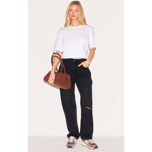 Washed Black Jean Droit Déchiré À Jambe Droite | Taille 34 - PrettyLittleThing - Modalova