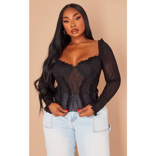 Black Haut Grande Taille À Manches Longues En Mesh Avec Détails Volantés | Taille 54 - PrettyLittleThing - Modalova