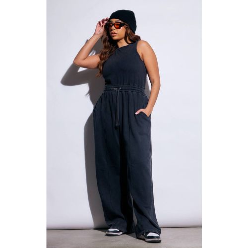 Washed Black Combinaison Pantalon Large En Molleton À Encolure Dégagée Grande Taille | Taille 46 - PrettyLittleThing - Modalova