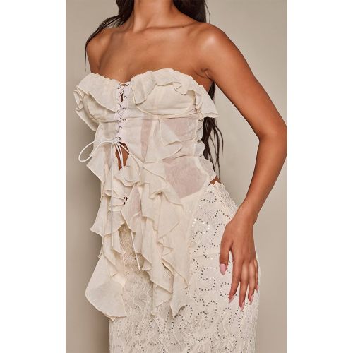 Cream Corset Bustier À Volants En Mousseline Avec Laçage | Taille 44 - PrettyLittleThing - Modalova