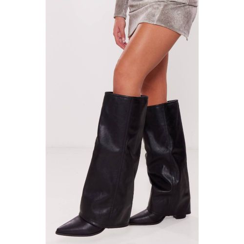 Black Bottes Western Coupe Large En Synthétique À Talon Bloc Montantes Au-dessus Du Genou Avec Revers | Taille 31 - PrettyLittleThing - Modalova