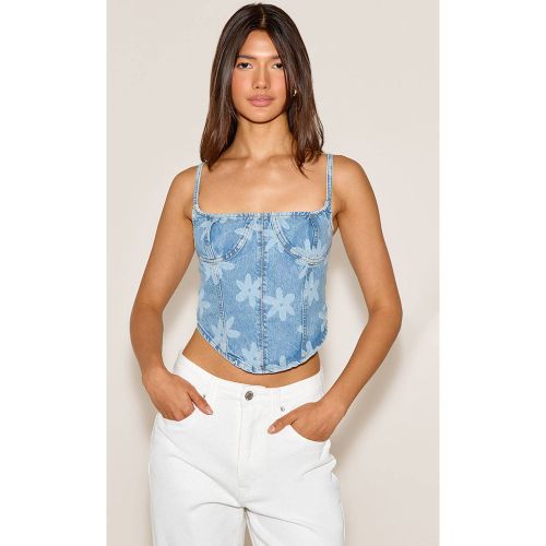 Top Corset En Denim À Imprimé Floral | Taille 32 - PrettyLittleThing - Modalova