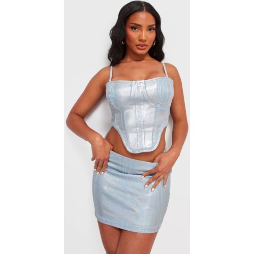 Blue Top Corset En Denim À Revêtement Métallisé Argenté | Taille 42 - PrettyLittleThing - Modalova