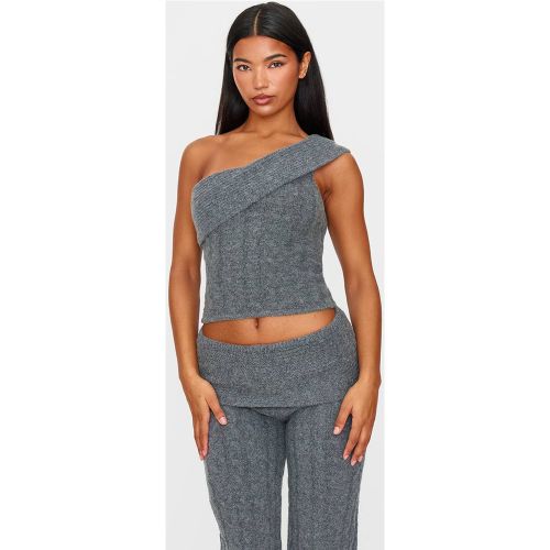Charcoal Haut Bandeau À Revers En Maille Texturée Chiné | Taille Large - PrettyLittleThing - Modalova