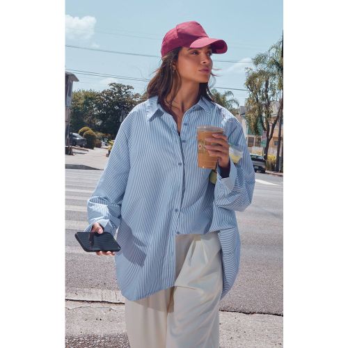 Blue Chemise Légère Oversize À Rayures | Taille 42 - PrettyLittleThing - Modalova