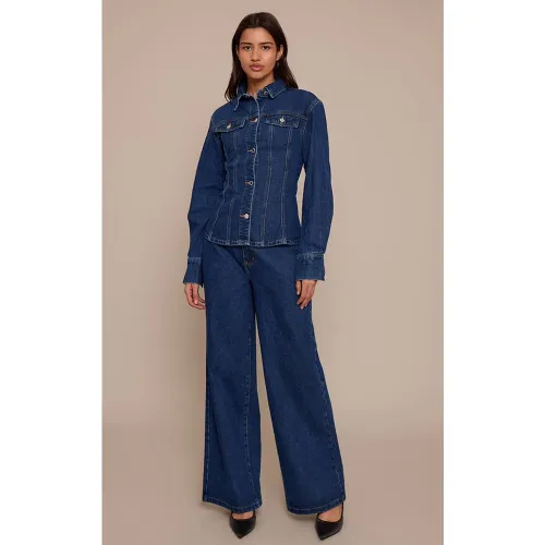 Dark Indigo Jean Taille Haute Jambes Larges Tall | Taille 34 - PrettyLittleThing - Modalova