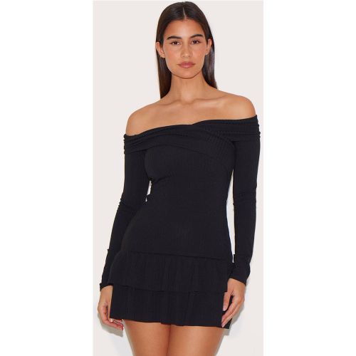 Black Robe Droite Côtelée À Épaules Dénudées Avec Détail Croisé Au Buste | Taille 42 - PrettyLittleThing - Modalova