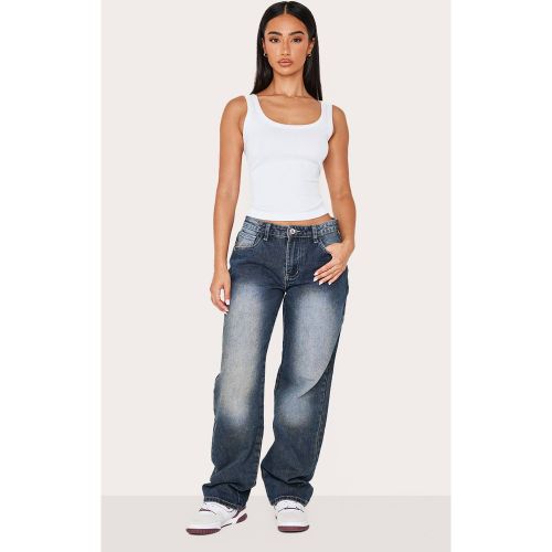 Grey Jean Droit Taille Basse Rigide Effet Délavé Bleach Petite Used | Taille 36 - PrettyLittleThing - Modalova
