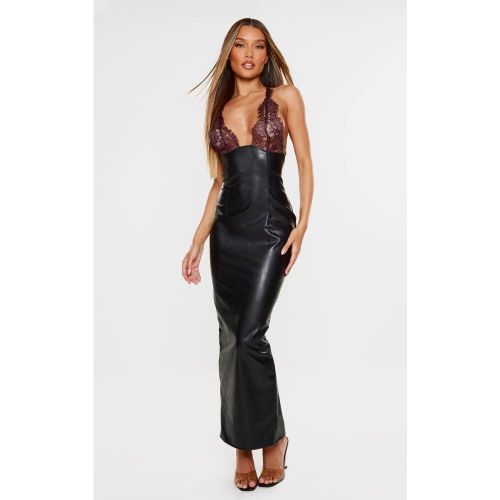 Black Robe Longue En Synthétique À Dos Nu Avec Bustier En Dentelle | Taille 42 - PrettyLittleThing - Modalova