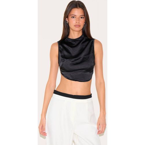 Black Top Court Extrême Col Montant Dos Nu En Satin | Taille 44 - PrettyLittleThing - Modalova