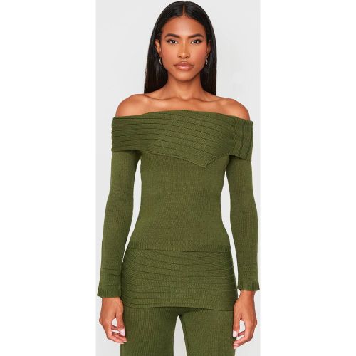 Haut Asymétrique En Maille À Col Replié | Taille XS - PrettyLittleThing - Modalova