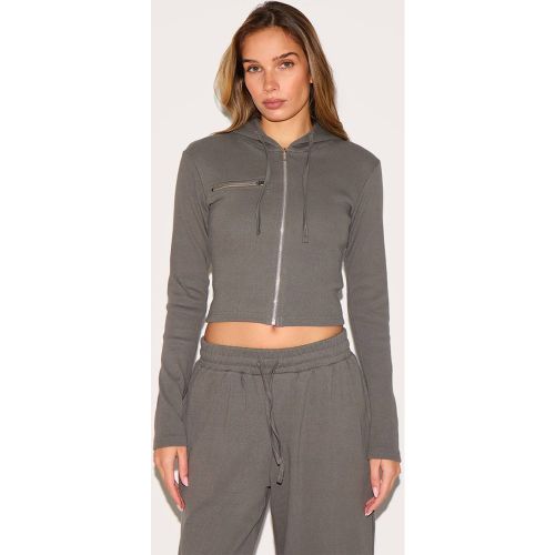 Charcoal Haut De Survêtement Côtelé Zippé | Taille 32 - PrettyLittleThing - Modalova