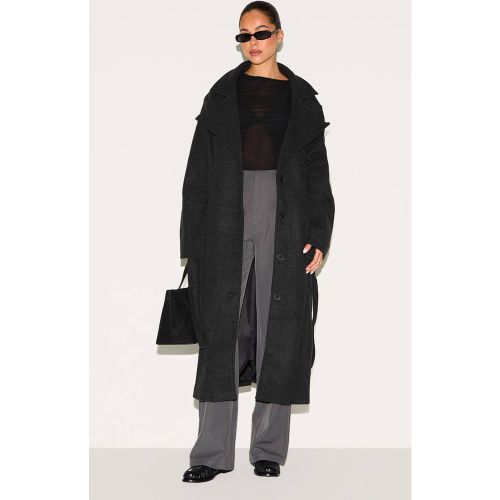 Black Trench-coat Oversize Effet Laine | Taille XL - PrettyLittleThing - Modalova