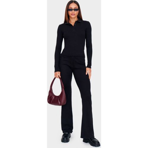 Black Pantalon Évasé Côtelé À Cordon De Serrage Tall | Taille 36 - PrettyLittleThing - Modalova