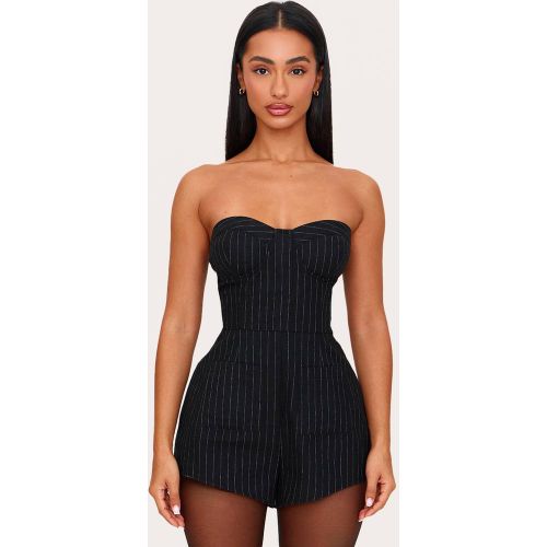 Black Combi-short Bandeau Tissé À Fines Rayures Petite | Taille 42 - PrettyLittleThing - Modalova