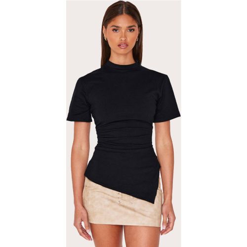 Black T-shirt En Coton À Ourlet Asymétrique Et Côté Froncé | Taille 42 - PrettyLittleThing - Modalova