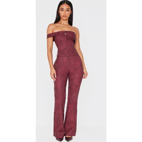 Burgundy Pantalon Évasé Petite En Synthétique Avec Fermeture Éclair Devant | Taille 32 - PrettyLittleThing - Modalova