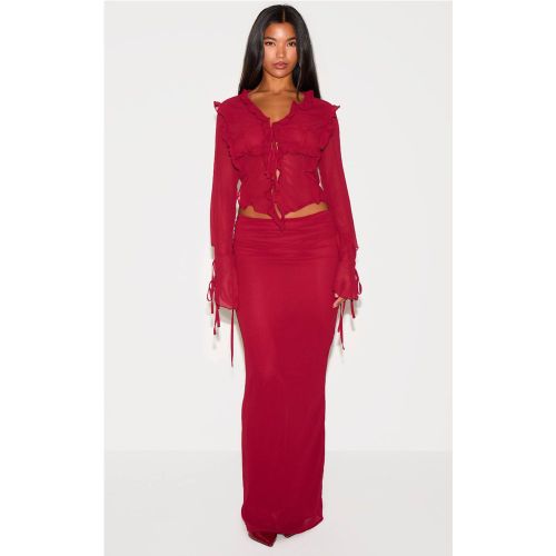 Burgundy Jupe Longue En Mousseline Froncée | Taille 32 - PrettyLittleThing - Modalova