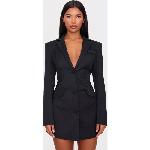 Black Robe Blazer Cintrée À La Taille En Tissu Tissé | Taille 42 - PrettyLittleThing - Modalova